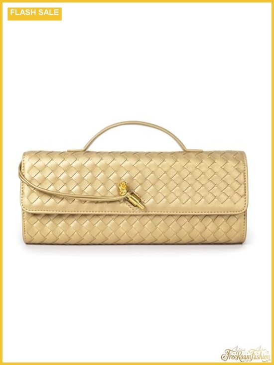 Handbags - Woven Vegan Leather Evening Clutch Crossbody Bag Adjustable Strap